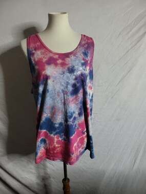Gildan Ultra Cotton Pink and Blue Tie Dye Tank Top Size XL